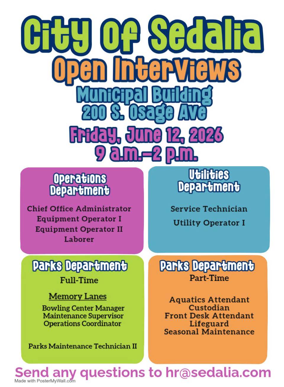 Open Interview Hall Open Interviews | City of Sedalia, MO