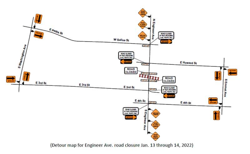 Detour map Engineer Ave. railroad crossing
