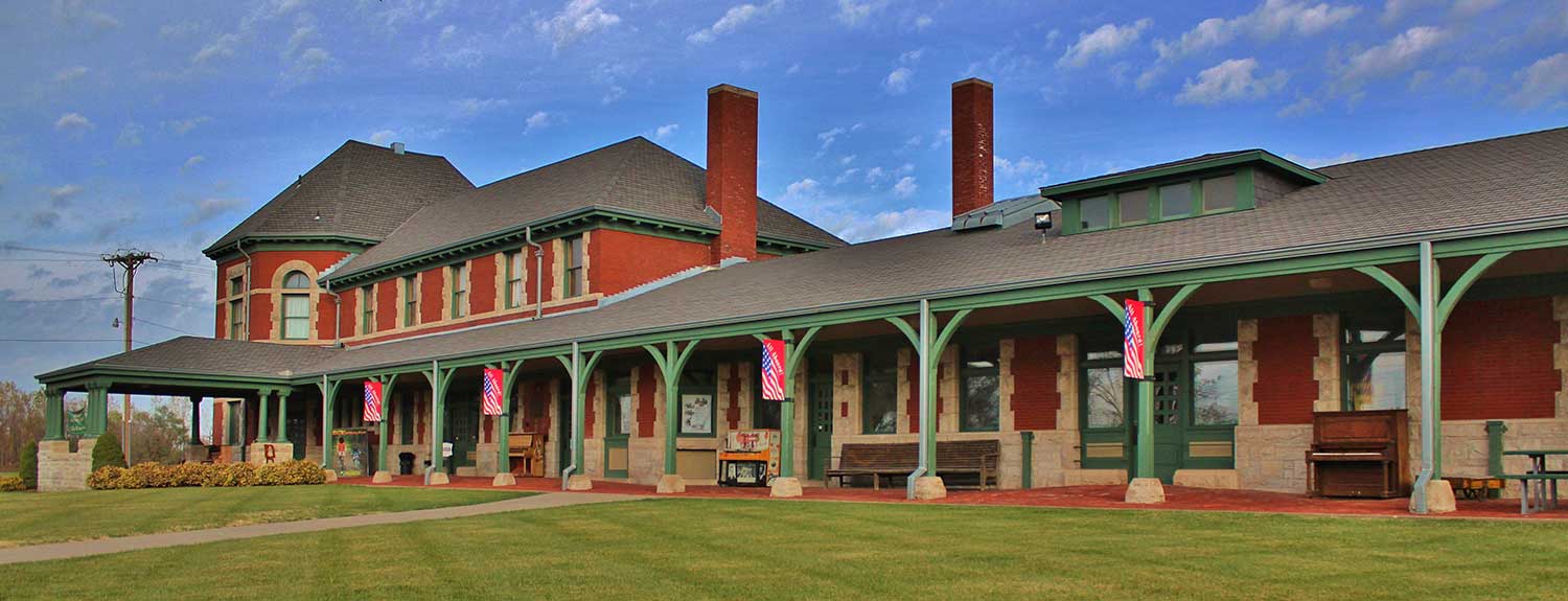 Katy Trail Depot in Sedalia MO on a clear afternoon