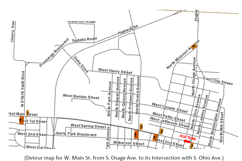 Detour map for the area affected by the closure