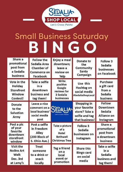 Bingo card for Small Business Saturday